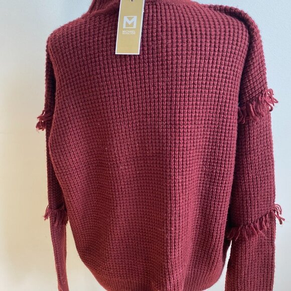 MICHAEL Michael Kors BNWT Fringe Burgundy Sweater Mock Neck Knit Sz Large New - Picture 5 of 8